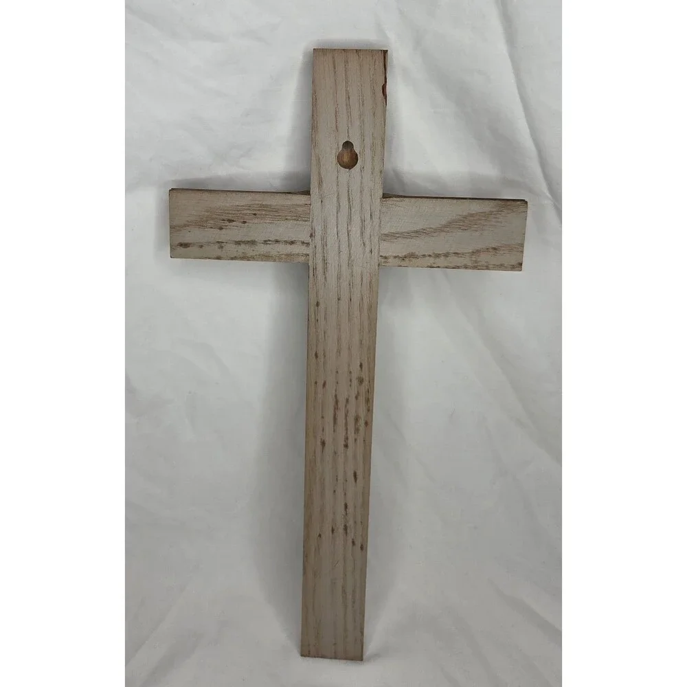 Vintage Wood & Brass Catholic Cross Crucifix INRI Wall Hanging Religious 15''